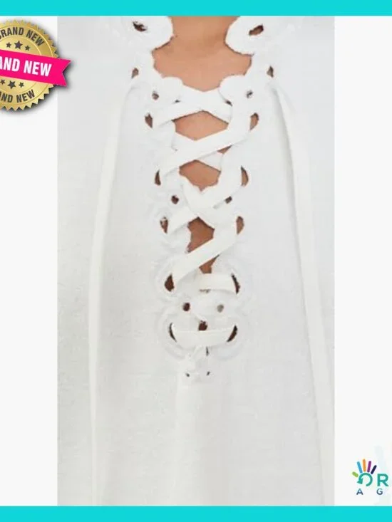 Eyelet Tunic Dress Casual Mini Length Terry Cloth Chic Elegant Summer Wear - Picture 6 of 6